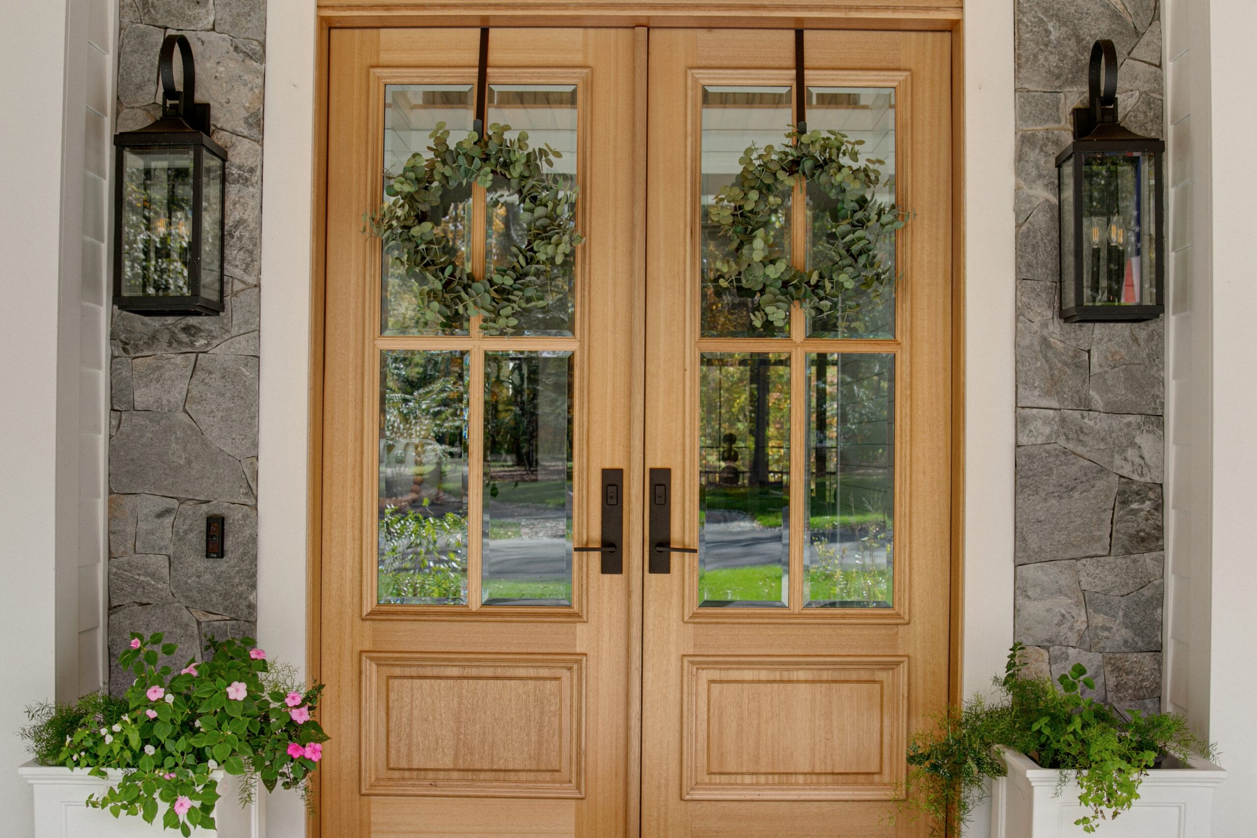 Countryside,Cobblestone,Cottage,Grand,Double,Front,Wood,Entry,Doors,With